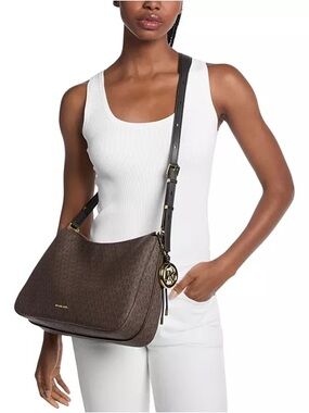 MICHAEL Michael Kors Brown Logo Nolita Shoulder Bag with Gold Charm